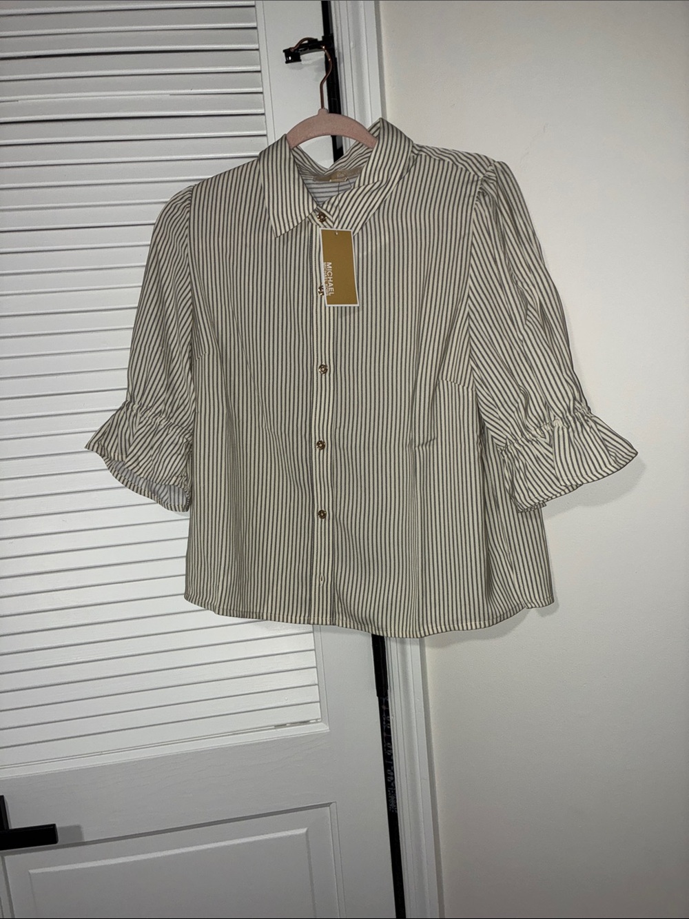 Michael Kors striped short-sleeve blouse